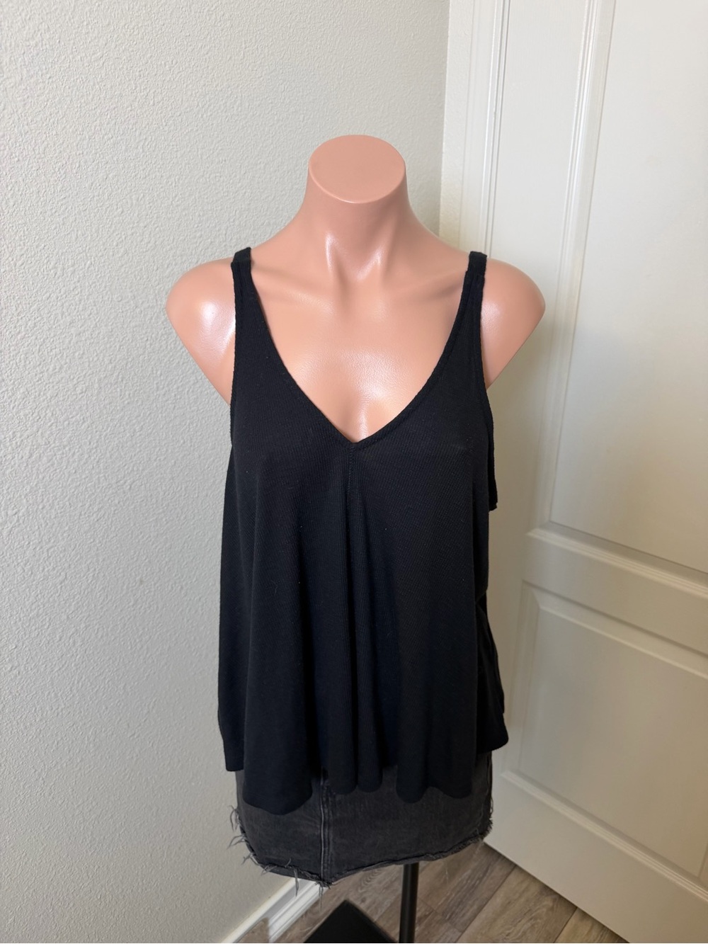 Free People Black V-Neck Ribbed Tank